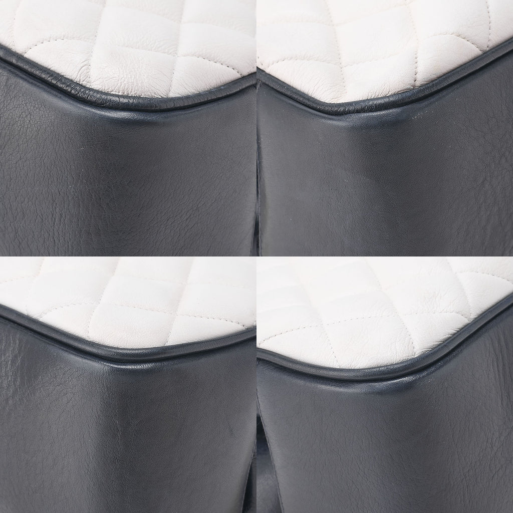 CHANEL Lambskin Matelasse Coco Charm Chain Tote Navy x White Gold-Tone Hardware, Pre-Owned