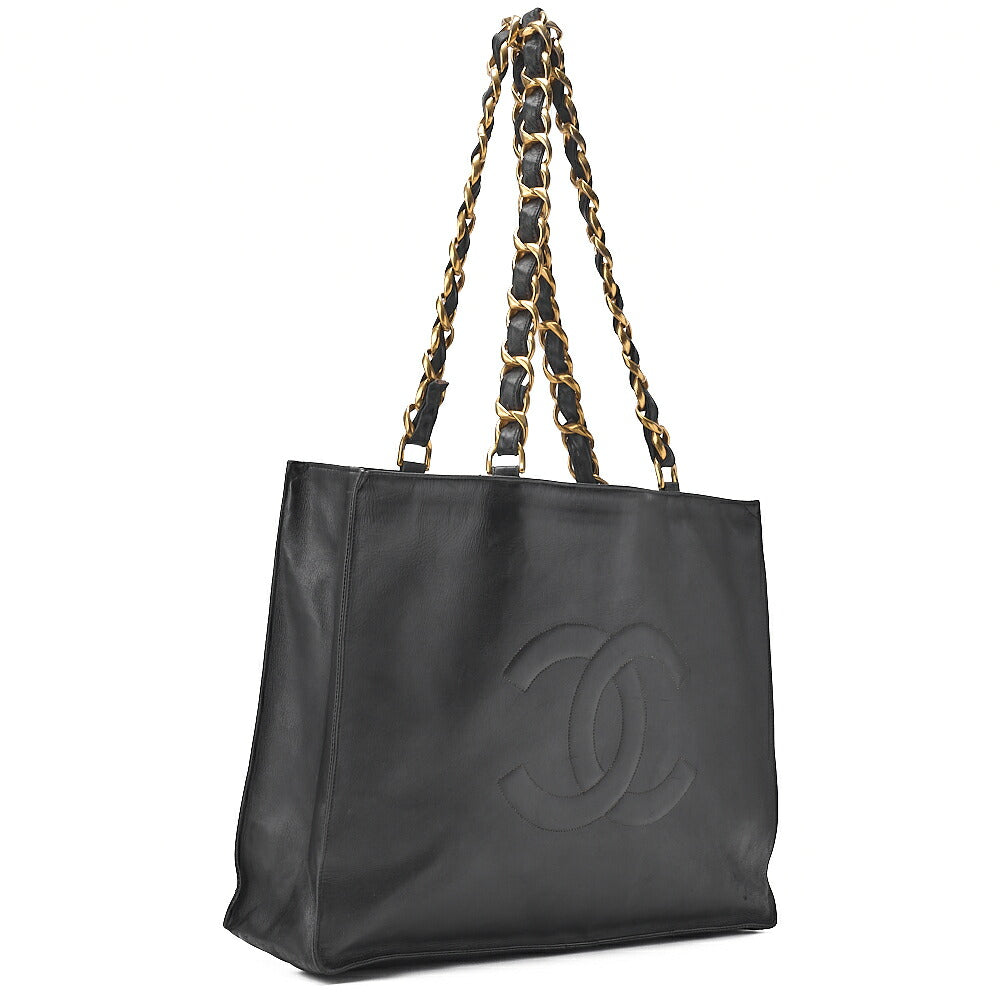 CHANEL Lambskin Big Coco Mark Giant Chain Tote Black Gold-Tone Hardware, Pre-Owned
