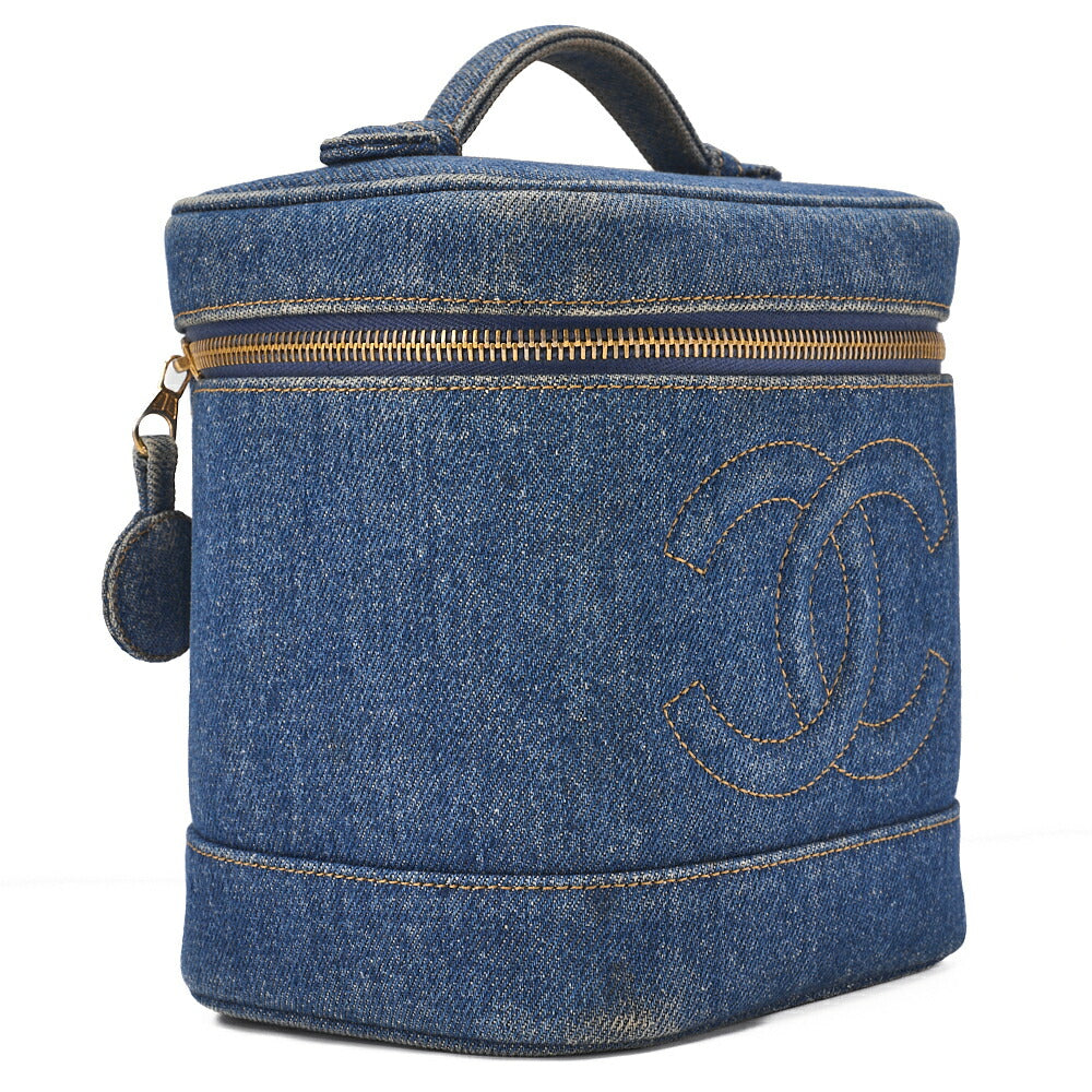 CHANEL Cocomark Vanity Handbag Denim Blue Gold-Tone Hardware, Pre-Owned