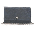 CHANEL Lace Ismore Chain Wallet Goat Skin Navy Silver-Tone Hardware, Pre-Owned