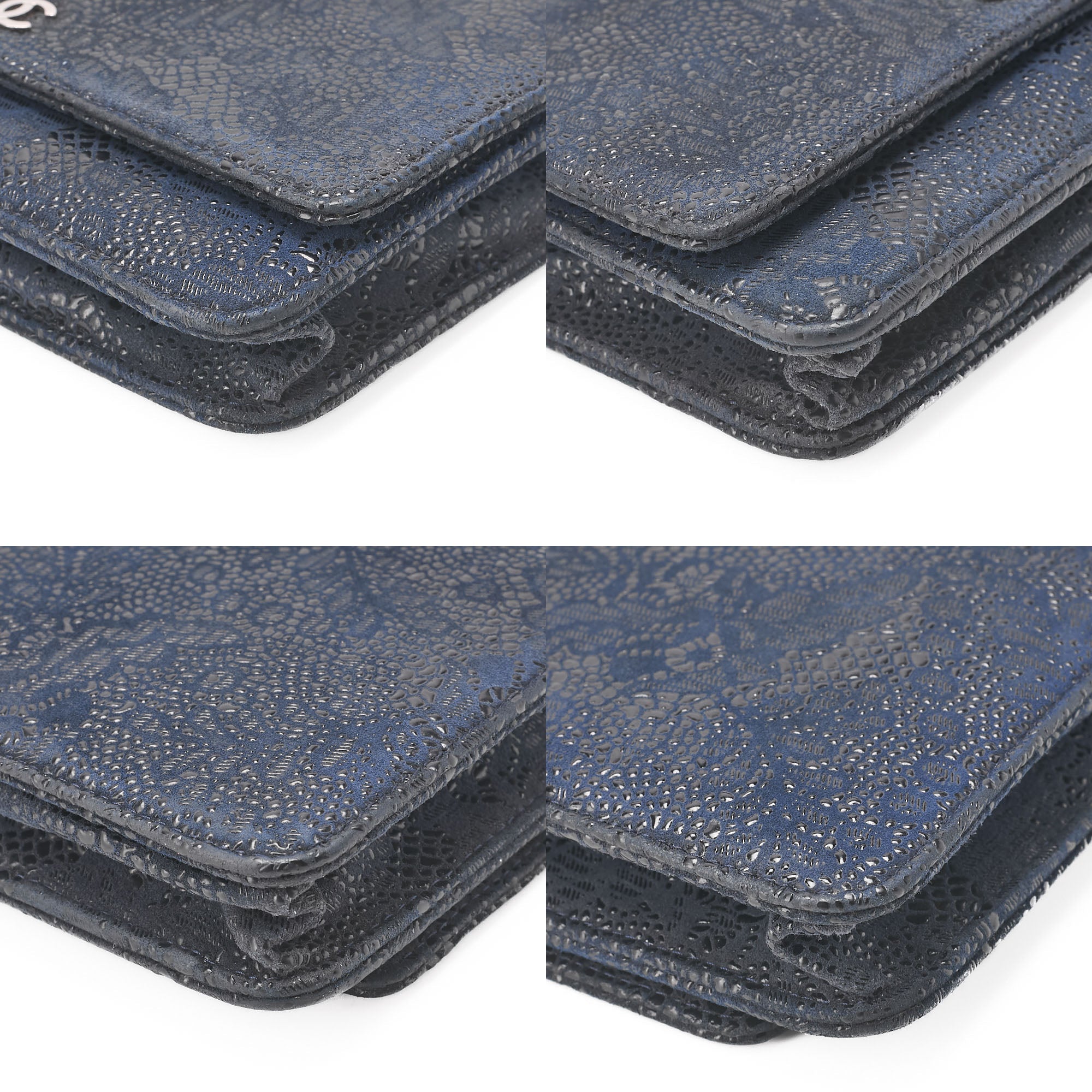CHANEL Lace Ismore Chain Wallet Goat Skin Navy Silver-Tone Hardware, Pre-Owned
