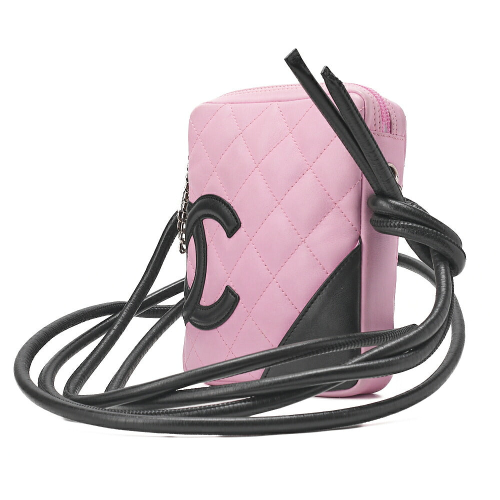 CHANEL Cambon Line Matelasse Calfskin Pink x Black Mini Shoulder Bag Silver-Tone Hardware, Pre-Owned