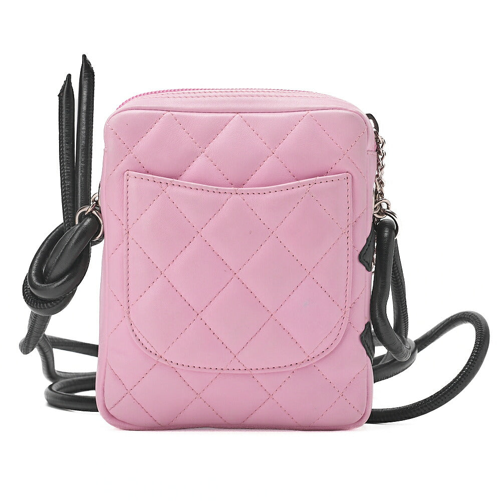 CHANEL Cambon Line Matelasse Calfskin Pink x Black Mini Shoulder Bag Silver-Tone Hardware, Pre-Owned