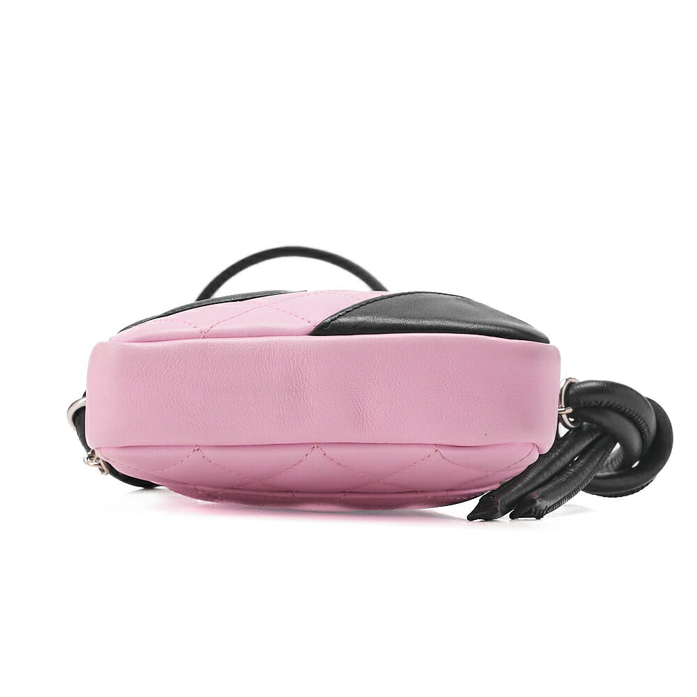 CHANEL Cambon Line Matelasse Calfskin Pink x Black Mini Shoulder Bag Silver-Tone Hardware, Pre-Owned