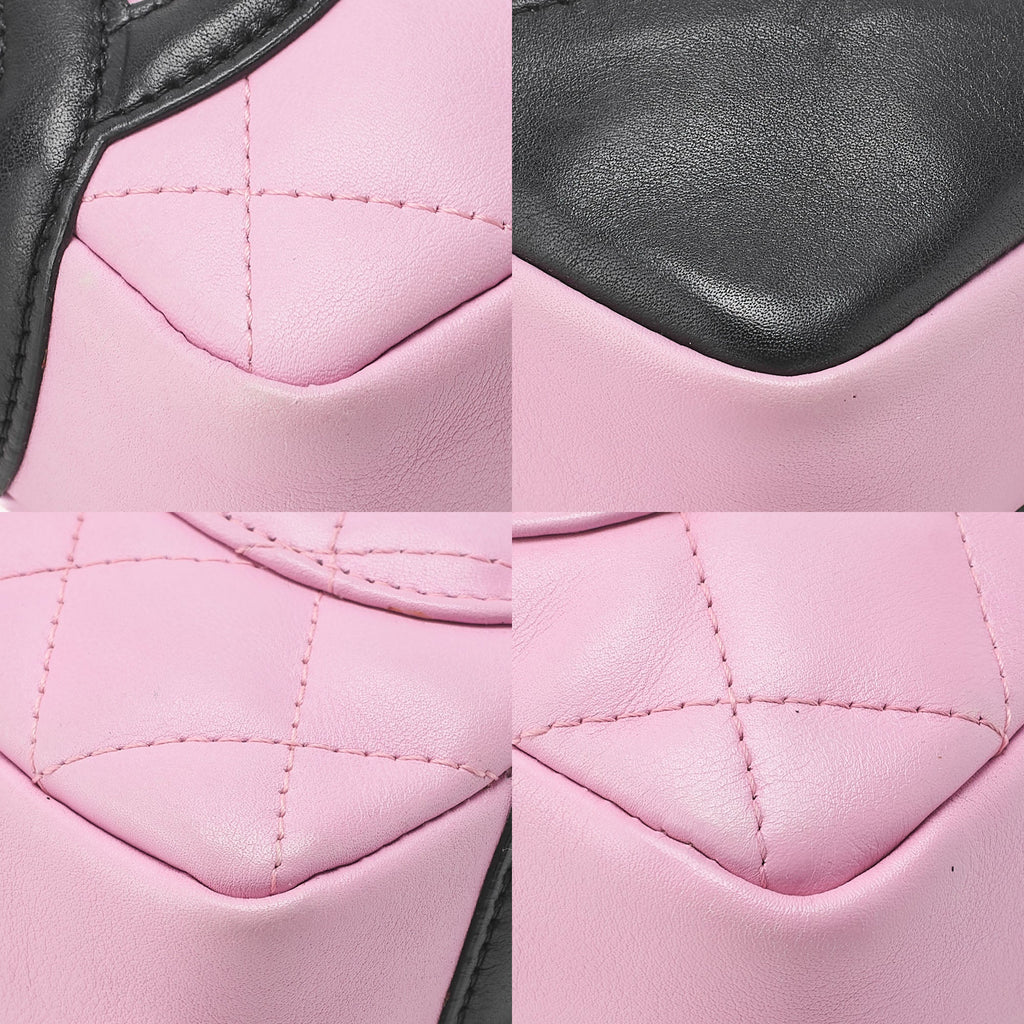 CHANEL Cambon Line Matelasse Calfskin Pink x Black Mini Shoulder Bag Silver-Tone Hardware, Pre-Owned