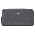 CHANEL Matelasse Round Long Wallet Caviar Skin Navy Silver-Tone Hardware, Pre-Owned