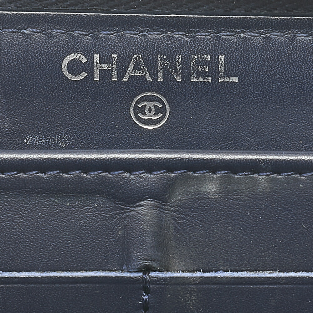 CHANEL Matelasse Round Long Wallet Caviar Skin Navy Silver-Tone Hardware, Pre-Owned