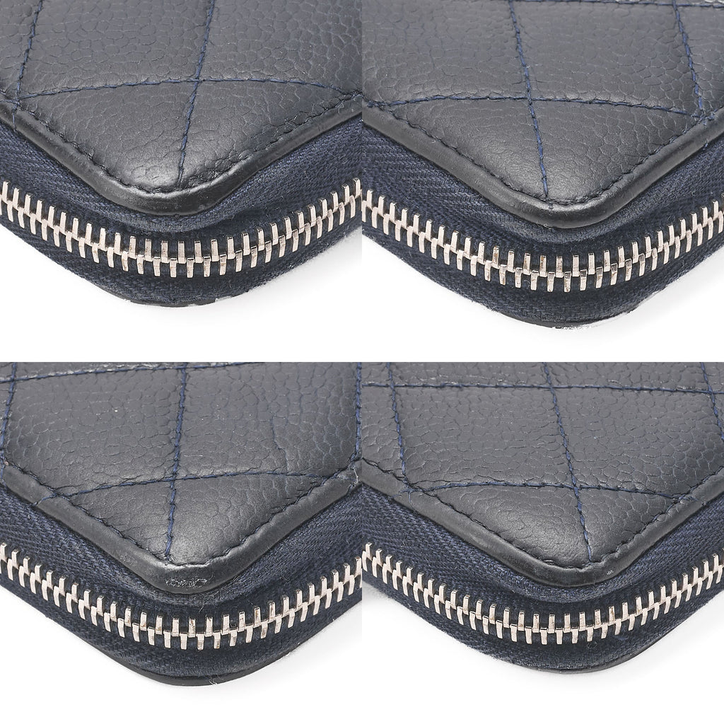 CHANEL Matelasse Round Long Wallet Caviar Skin Navy Silver-Tone Hardware, Pre-Owned