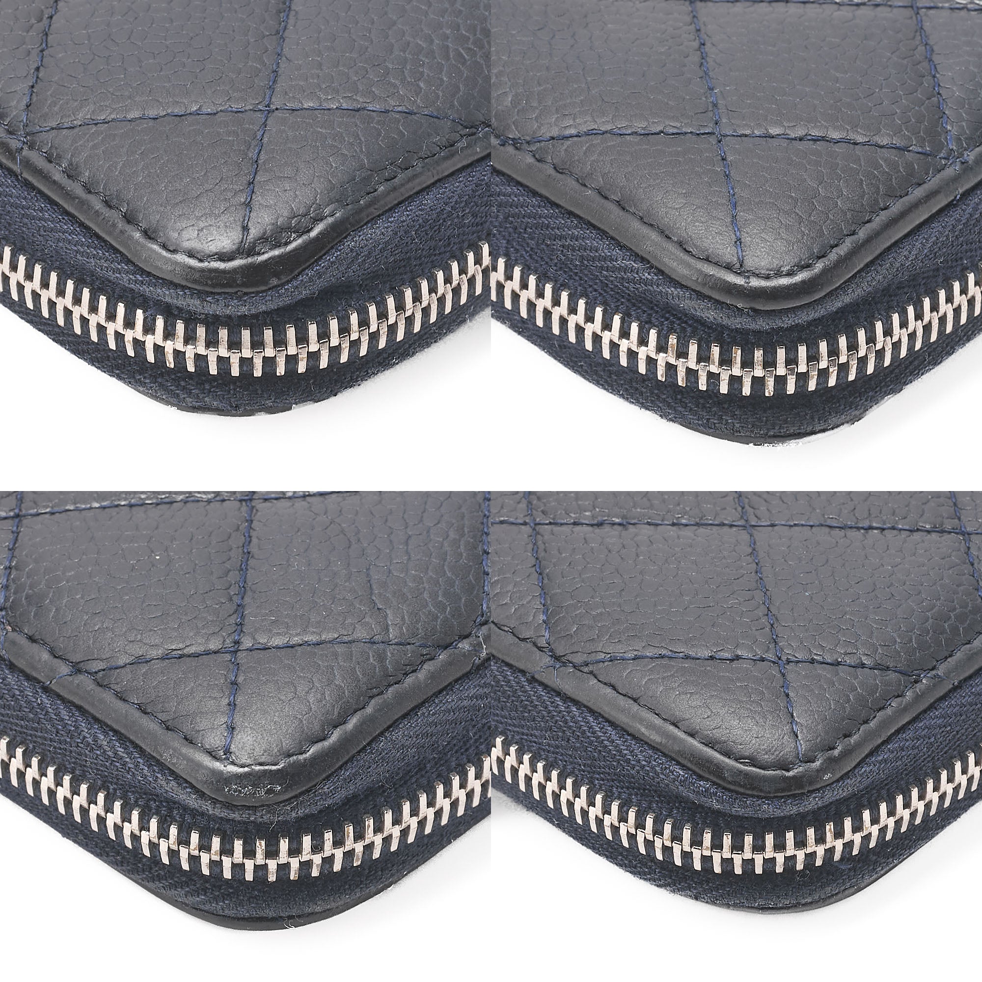 CHANEL Matelasse Round Long Wallet Caviar Skin Navy Silver-Tone Hardware, Pre-Owned