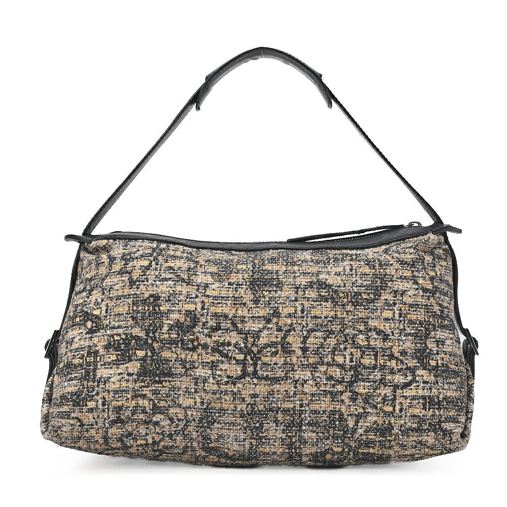 CHANEL Tweed x Leather Clover One Shoulder Bag Black x Multicolor Silver-Tone Hardware, Pre-Owned