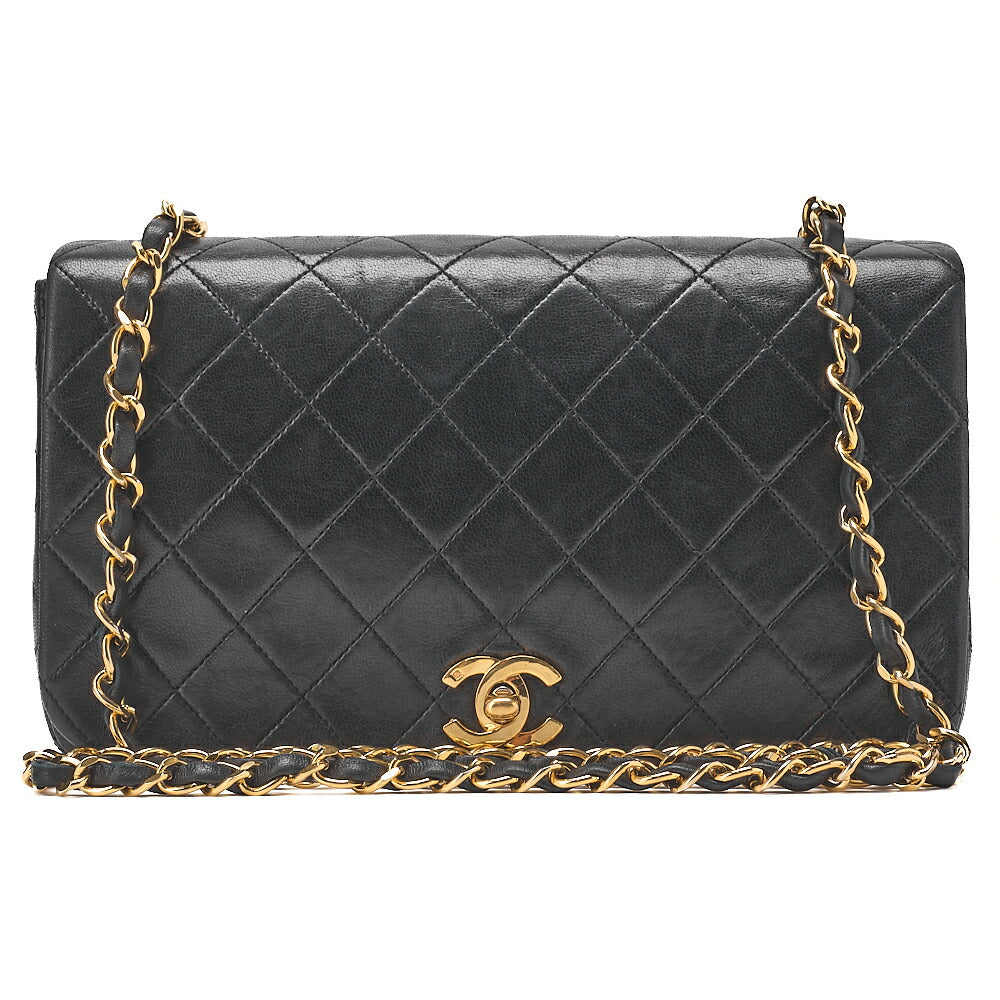 CHANEL Lambskin Matelasse Full Flap 23cm Chain Shoulder Black Gold-Tone Hardware, Pre-Owned