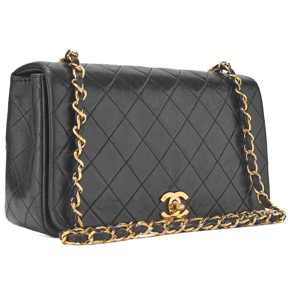 CHANEL Lambskin Matelasse Full Flap 23cm Chain Shoulder Black Gold-Tone Hardware, Pre-Owned
