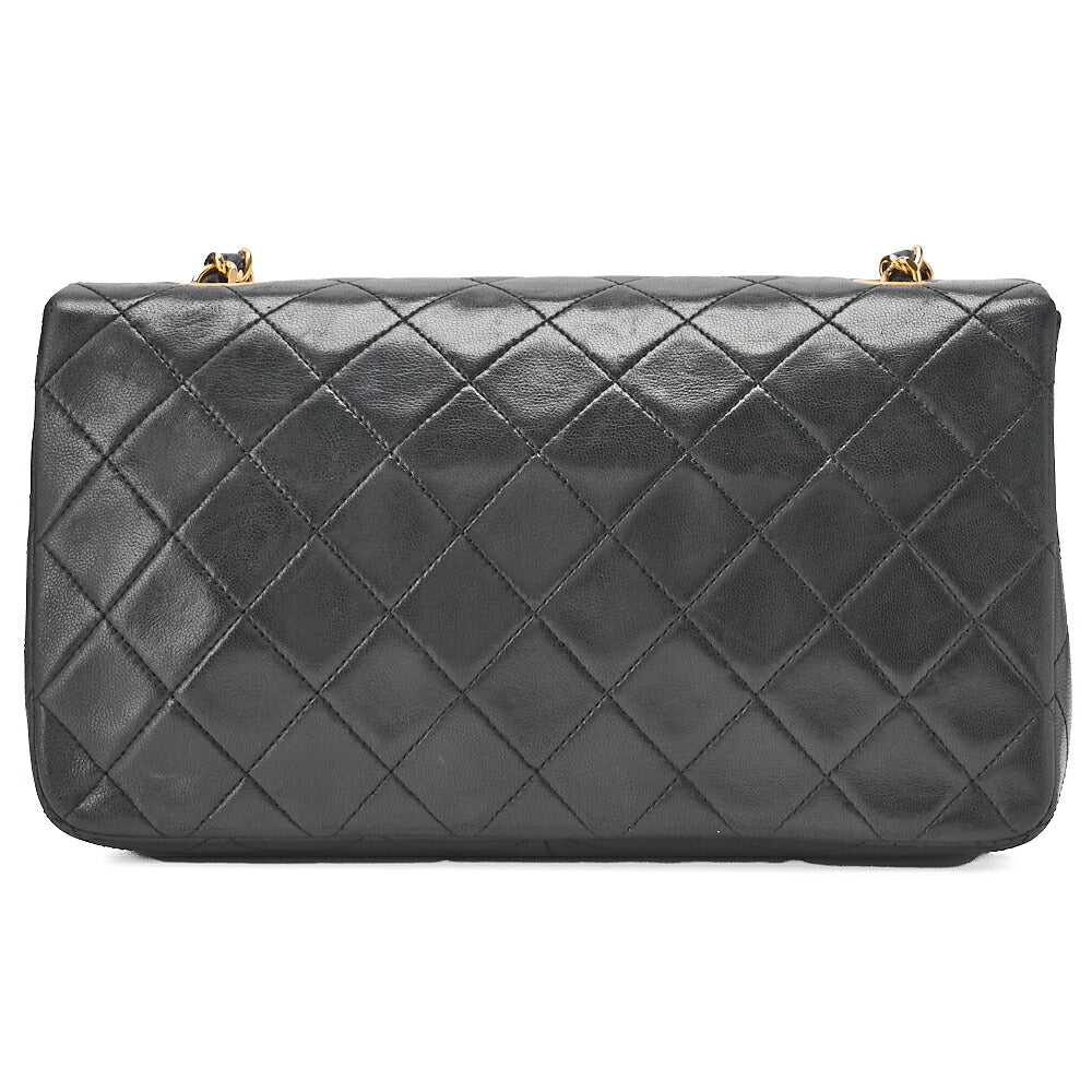 CHANEL Lambskin Matelasse Full Flap 23cm Chain Shoulder Black Gold-Tone Hardware, Pre-Owned