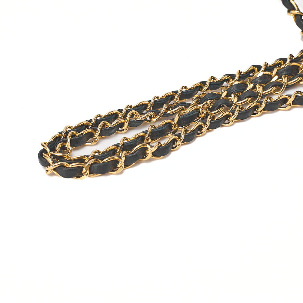 CHANEL Lambskin Matelasse Full Flap 23cm Chain Shoulder Black Gold-Tone Hardware, Pre-Owned