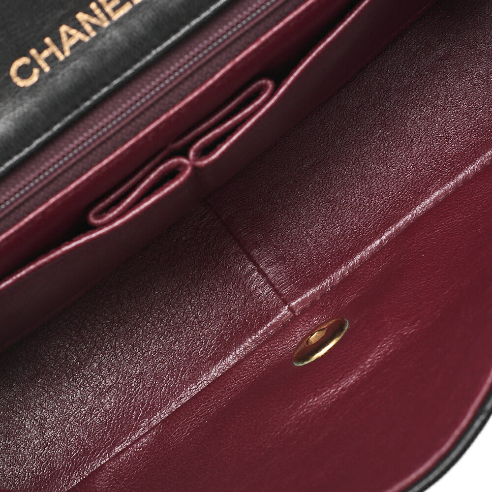 CHANEL Lambskin Matelasse Full Flap 23cm Chain Shoulder Black Gold-Tone Hardware, Pre-Owned