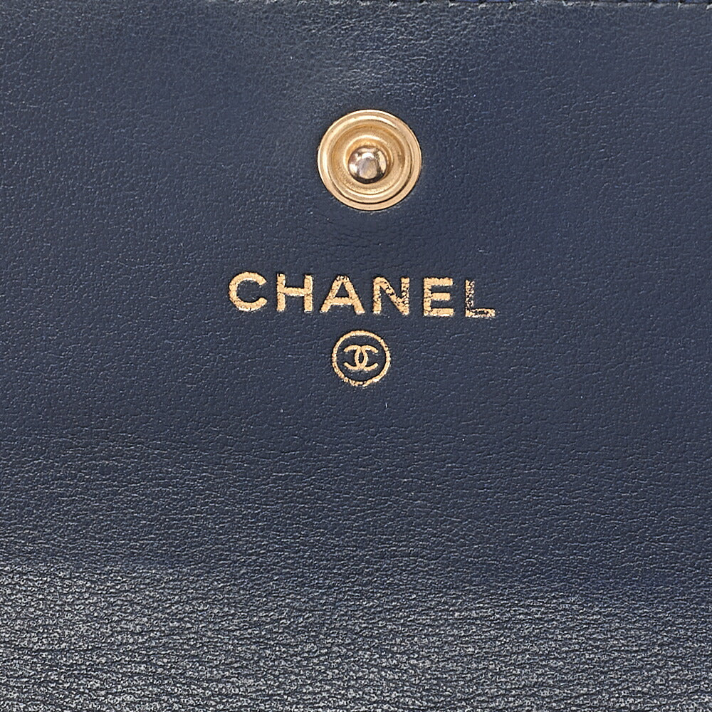 CHANEL Boy Chanel Matelasse Bi-fold Long Wallet Caviar Skin Navy Gold-Tone Hardware, Pre-Owned