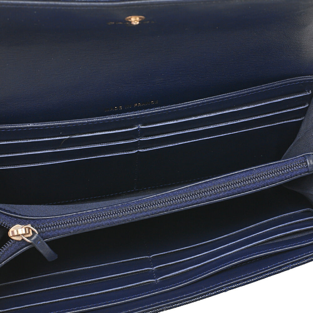 CHANEL Boy Chanel Matelasse Bi-fold Long Wallet Caviar Skin Navy Gold-Tone Hardware, Pre-Owned