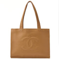 CHANEL Big Coco Mark Tote Bag Caviar Skin Beige Gold-Tone Hardware, Pre-Owned