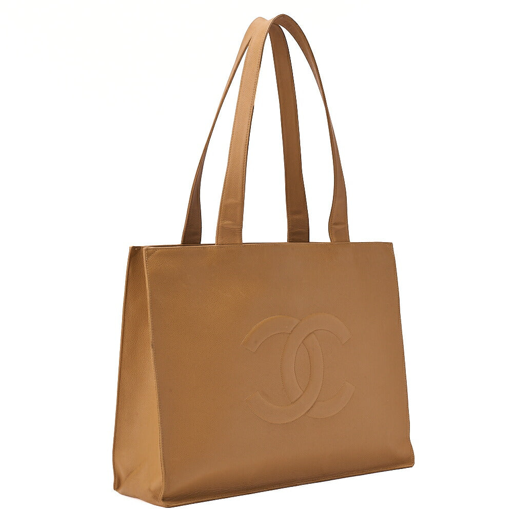 CHANEL Big Coco Mark Tote Bag Caviar Skin Beige Gold-Tone Hardware, Pre-Owned
