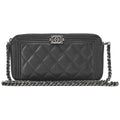 CHANEL Boy Chanel Matelasse Chain Wallet Caviar Skin Black Silver-Tone Hardware, Pre-Owned