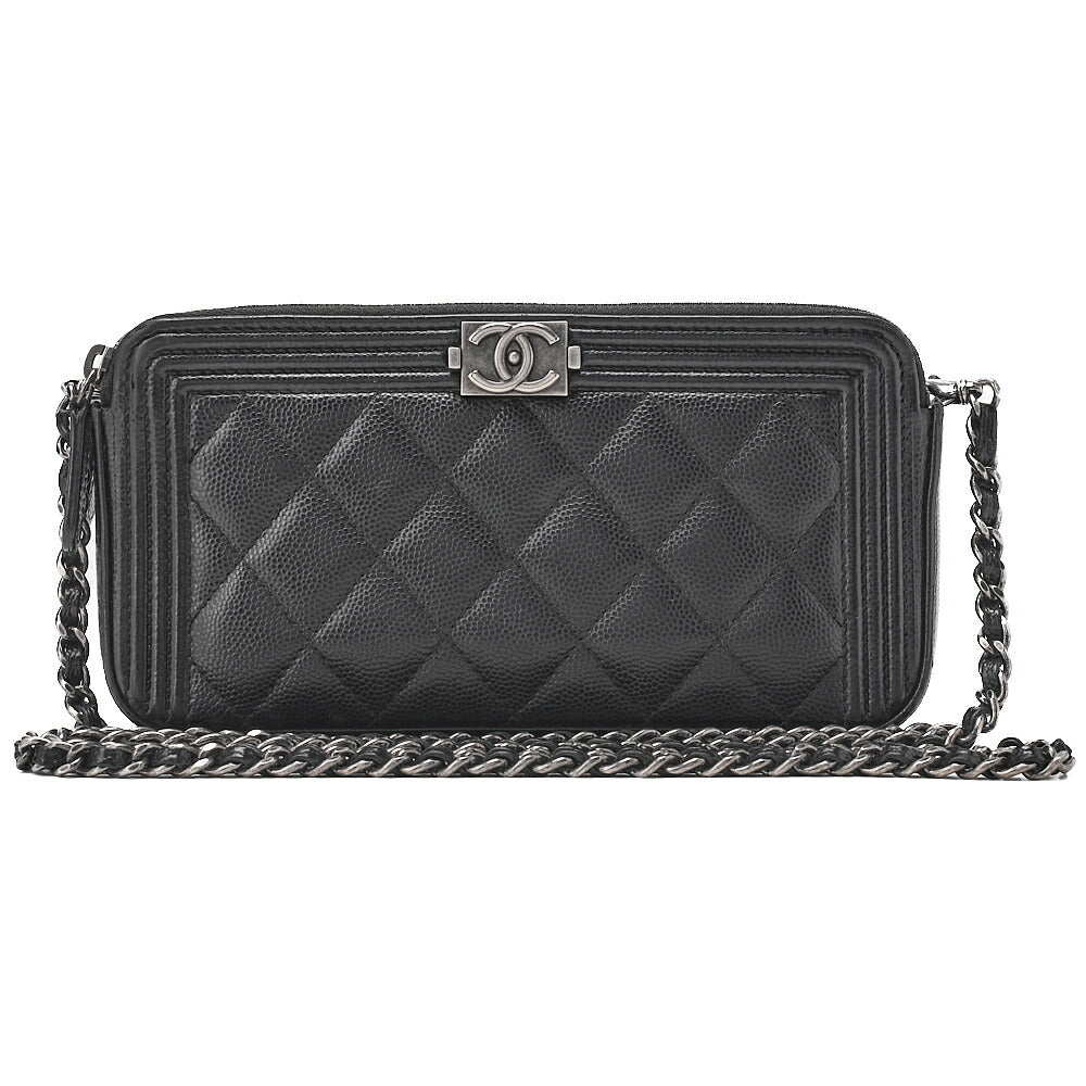 CHANEL Boy Chanel Matelasse Chain Wallet Caviar Skin Black Silver-Tone Hardware, Pre-Owned