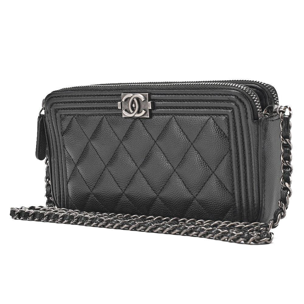 CHANEL Boy Chanel Matelasse Chain Wallet Caviar Skin Black Silver-Tone Hardware, Pre-Owned