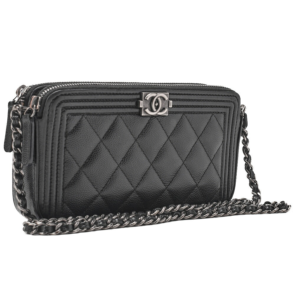 CHANEL Boy Chanel Matelasse Chain Wallet Caviar Skin Black Silver-Tone Hardware, Pre-Owned