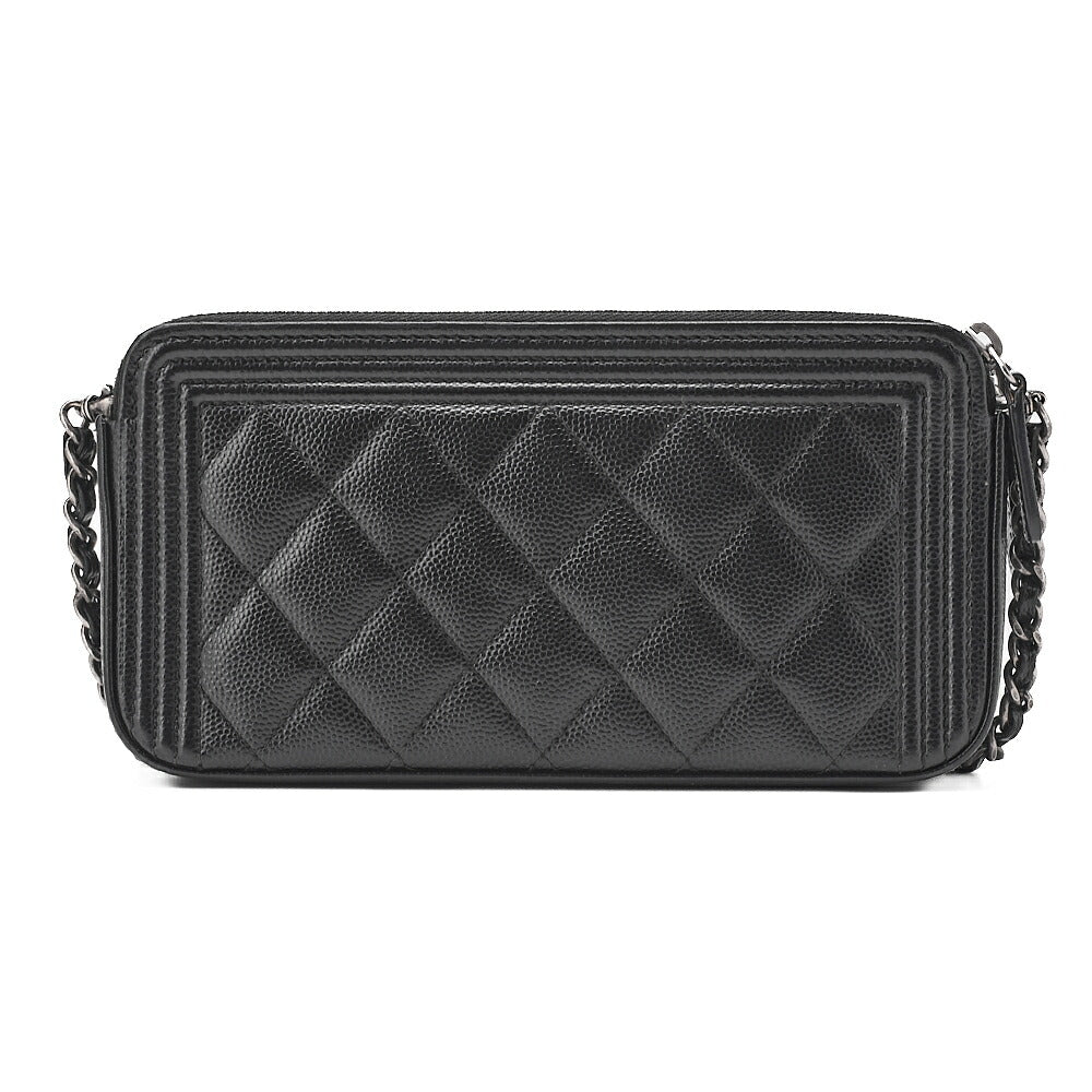 CHANEL Boy Chanel Matelasse Chain Wallet Caviar Skin Black Silver-Tone Hardware, Pre-Owned