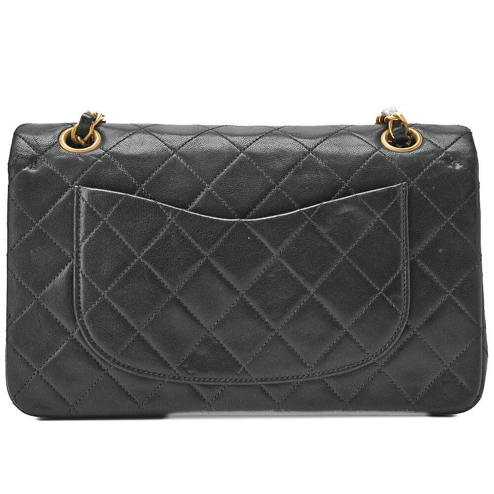 CHANEL Matelasse Double Flap 23cm Chain Shoulder Lambskin Black Gold-Tone Hardware, Pre-Owned
