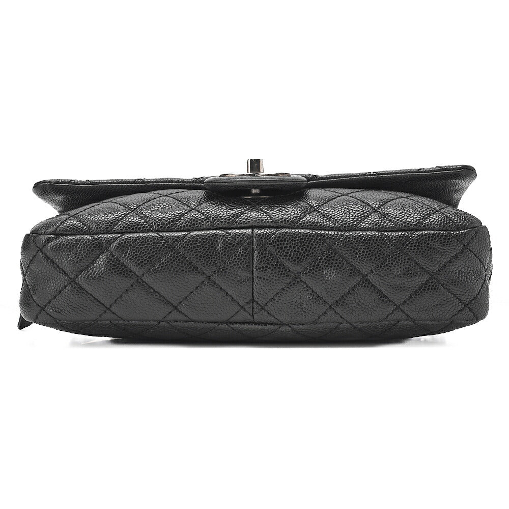 CHANEL Caviar Skin Matelasse 25cm Single Flap Chain Shoulder Black Silver-Tone Hardware, Pre-Owned