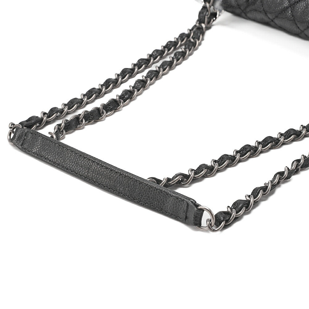 CHANEL Caviar Skin Matelasse 25cm Single Flap Chain Shoulder Black Silver-Tone Hardware, Pre-Owned