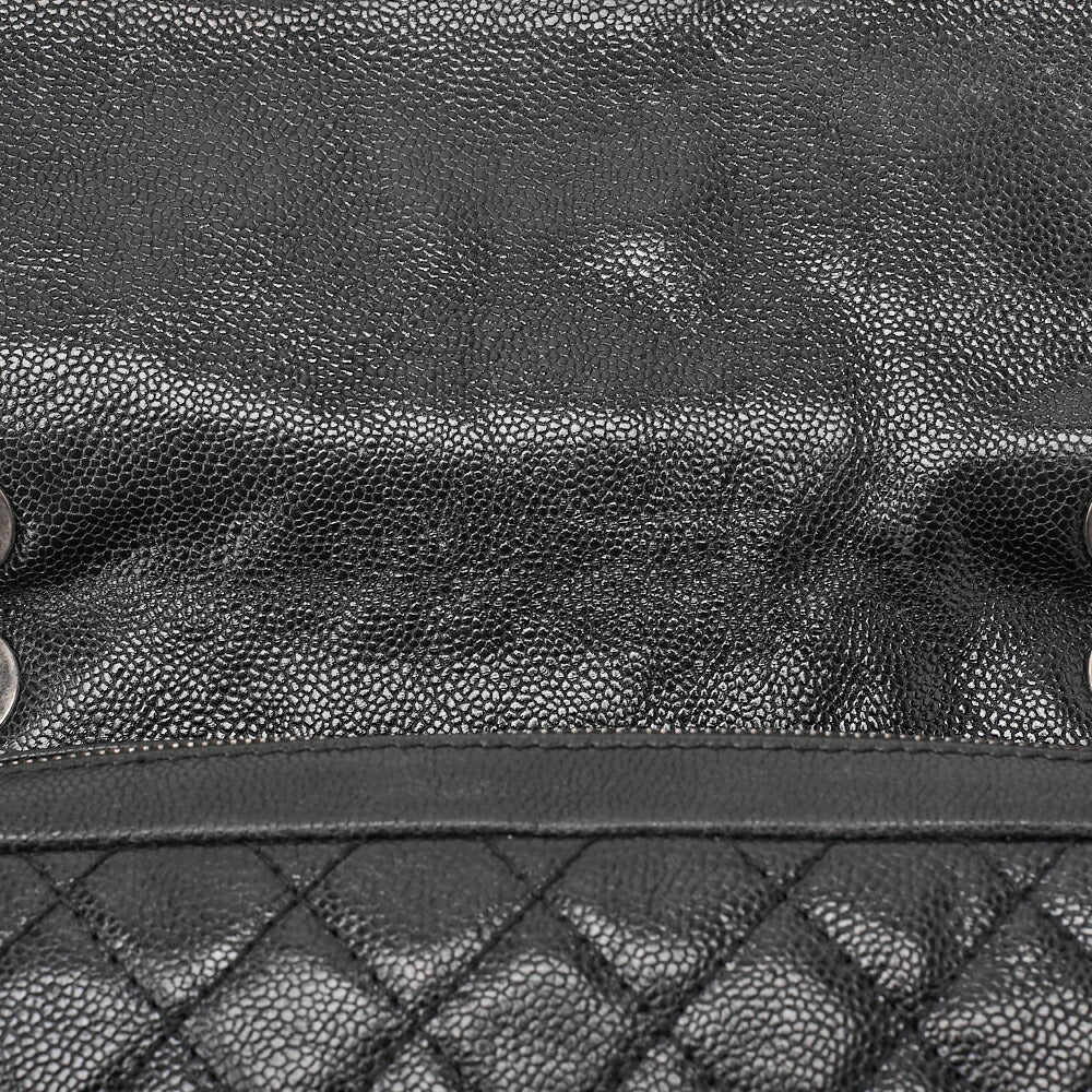 CHANEL Caviar Skin Matelasse 25cm Single Flap Chain Shoulder Black Silver-Tone Hardware, Pre-Owned