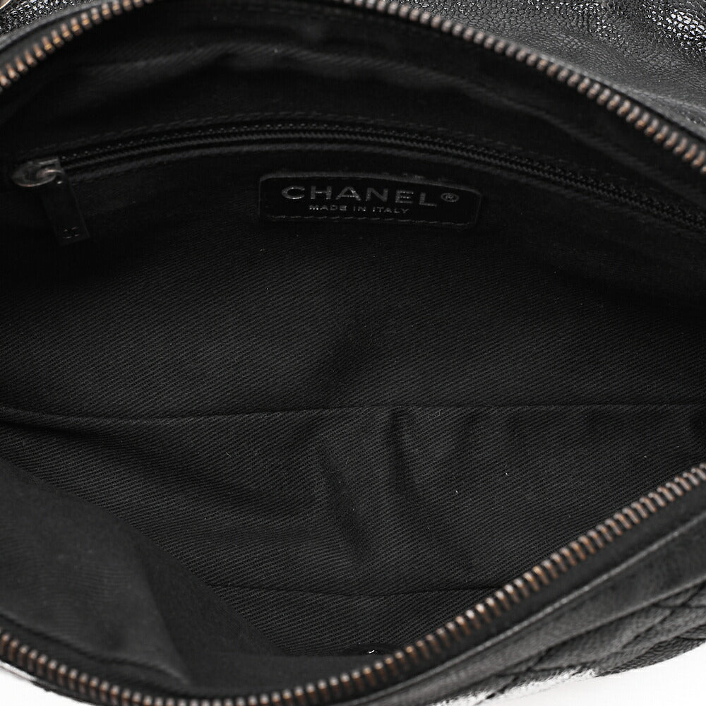 CHANEL Caviar Skin Matelasse 25cm Single Flap Chain Shoulder Black Silver-Tone Hardware, Pre-Owned