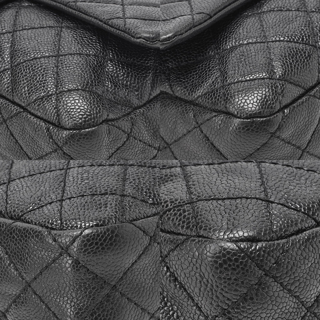 CHANEL Caviar Skin Matelasse 25cm Single Flap Chain Shoulder Black Silver-Tone Hardware, Pre-Owned
