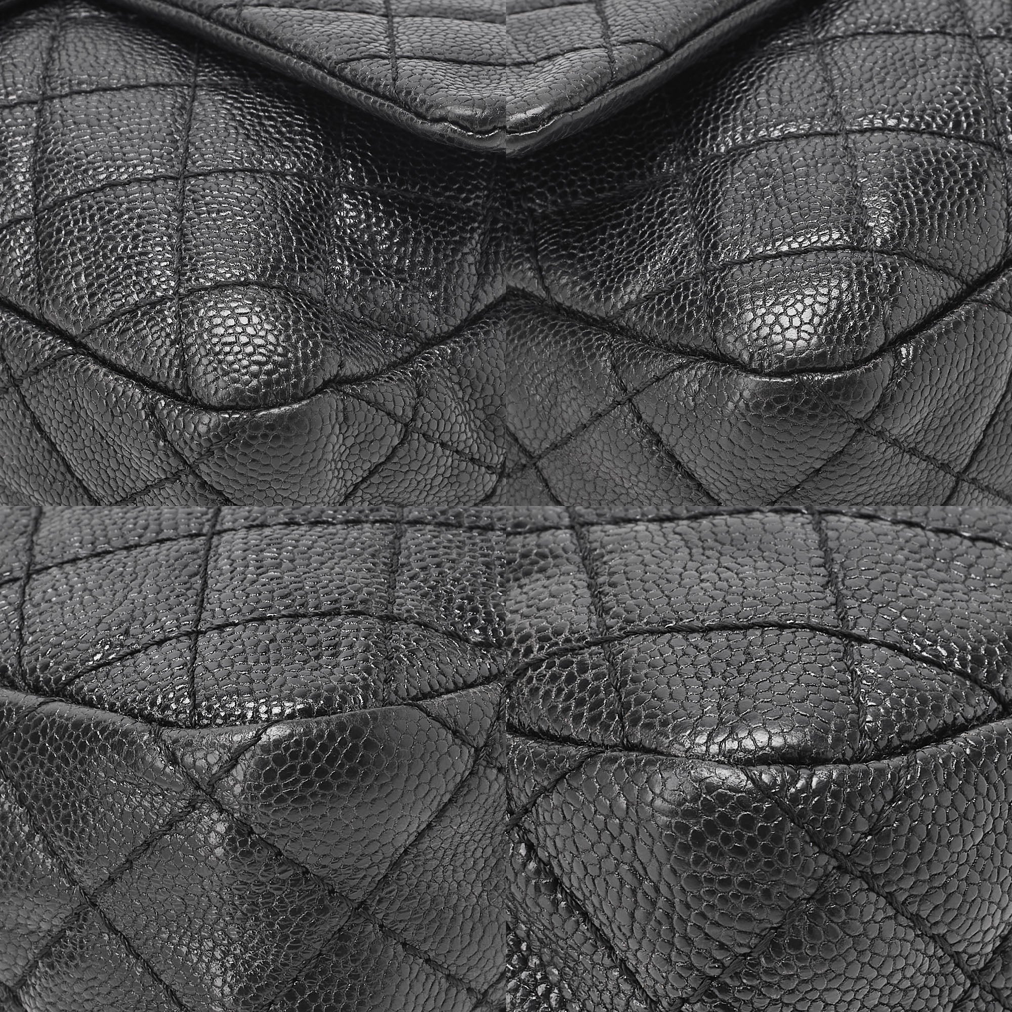 CHANEL Caviar Skin Matelasse 25cm Single Flap Chain Shoulder Black Silver-Tone Hardware, Pre-Owned