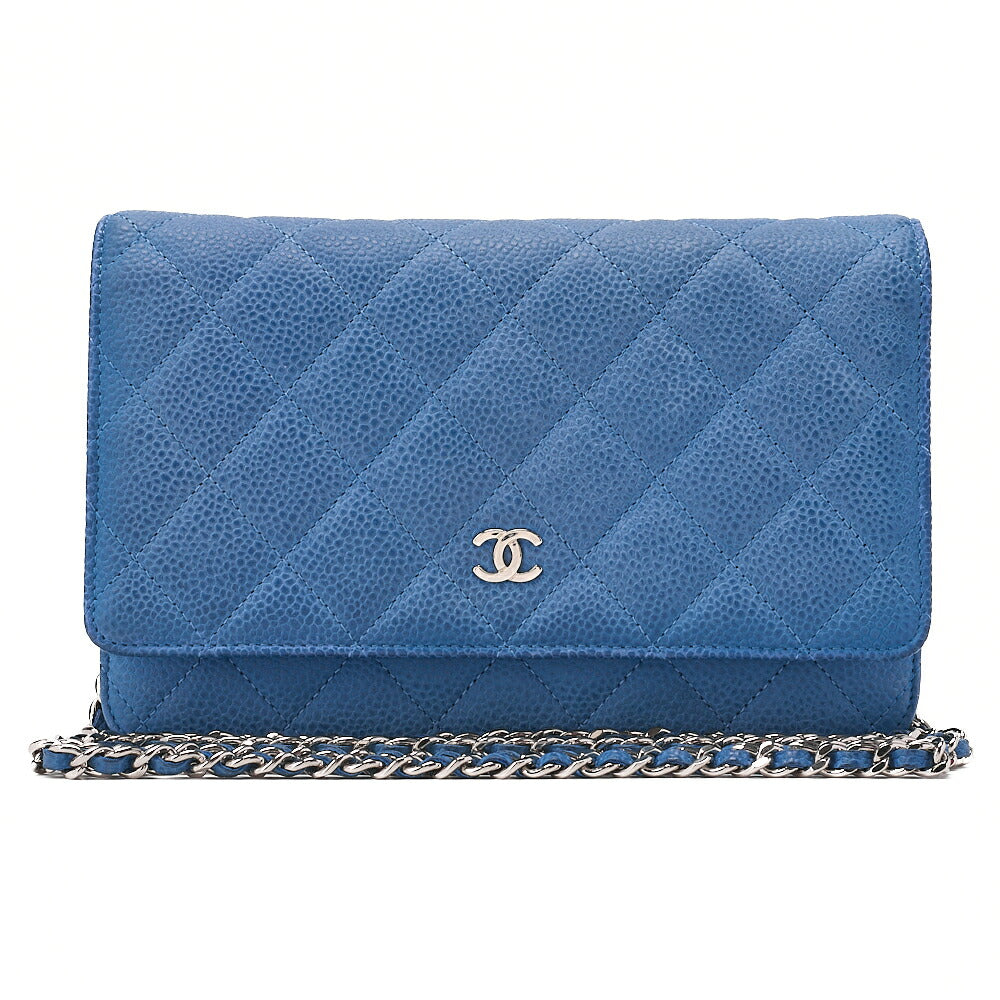 CHANEL Matelasse Chain Wallet Caviar Skin Blue Silver-Tone Hardware, Pre-Owned