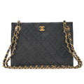 CHANEL Lambskin Matelasse Coco Mark Square W Chain Shoulder Black Gold-Tone Hardware, Pre-Owned