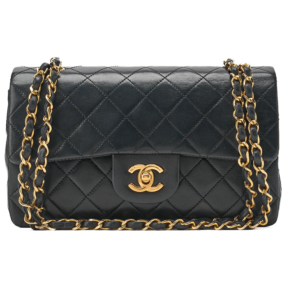 CHANEL Matelasse Double Flap 23cm Chain Shoulder Lambskin Black Gold-Tone Hardware, Pre-Owned