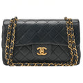 CHANEL Matelasse Double Flap 23cm Chain Shoulder Lambskin Black Gold-Tone Hardware, Pre-Owned