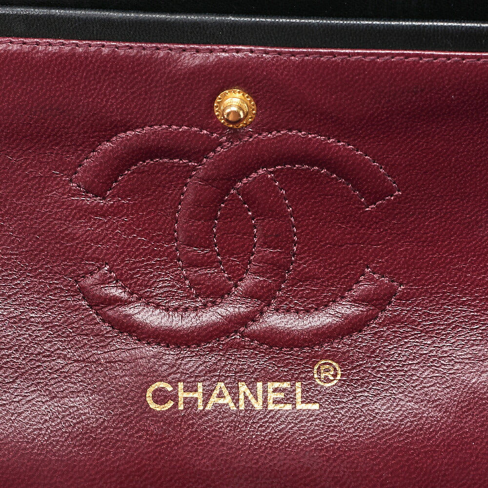 CHANEL Matelasse Double Flap 23cm Chain Shoulder Lambskin Black Gold-Tone Hardware, Pre-Owned