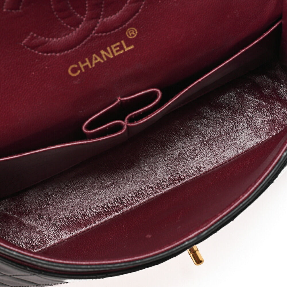 CHANEL Matelasse Double Flap 23cm Chain Shoulder Lambskin Black Gold-Tone Hardware, Pre-Owned
