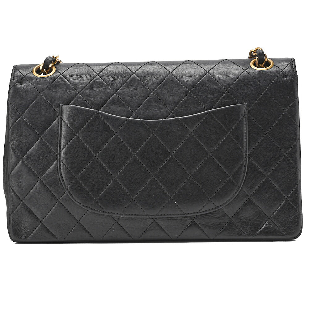 CHANEL Lambskin Matelasse W Straight Flap 25cm Chain Shoulder Black Gold-Tone Hardware, Pre-Owned