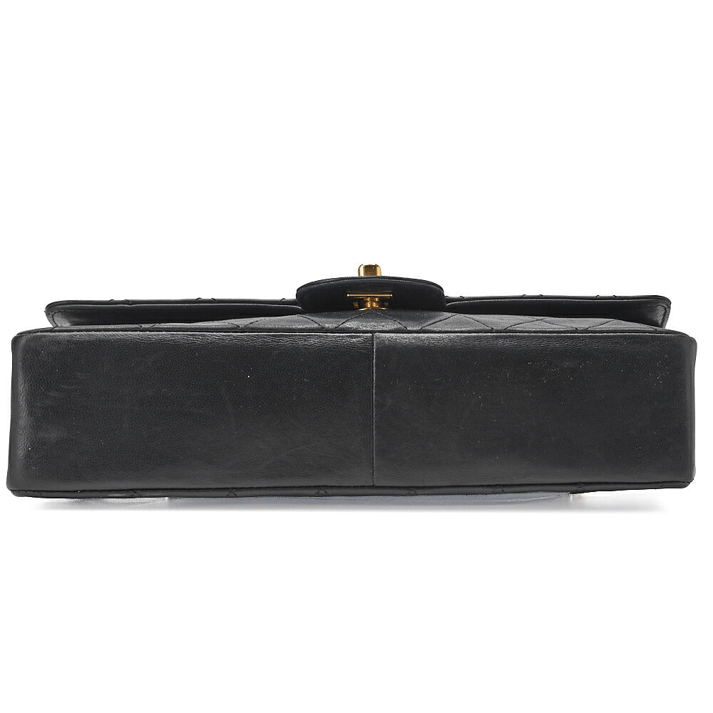 CHANEL Lambskin Matelasse W Straight Flap 25cm Chain Shoulder Black Gold-Tone Hardware, Pre-Owned