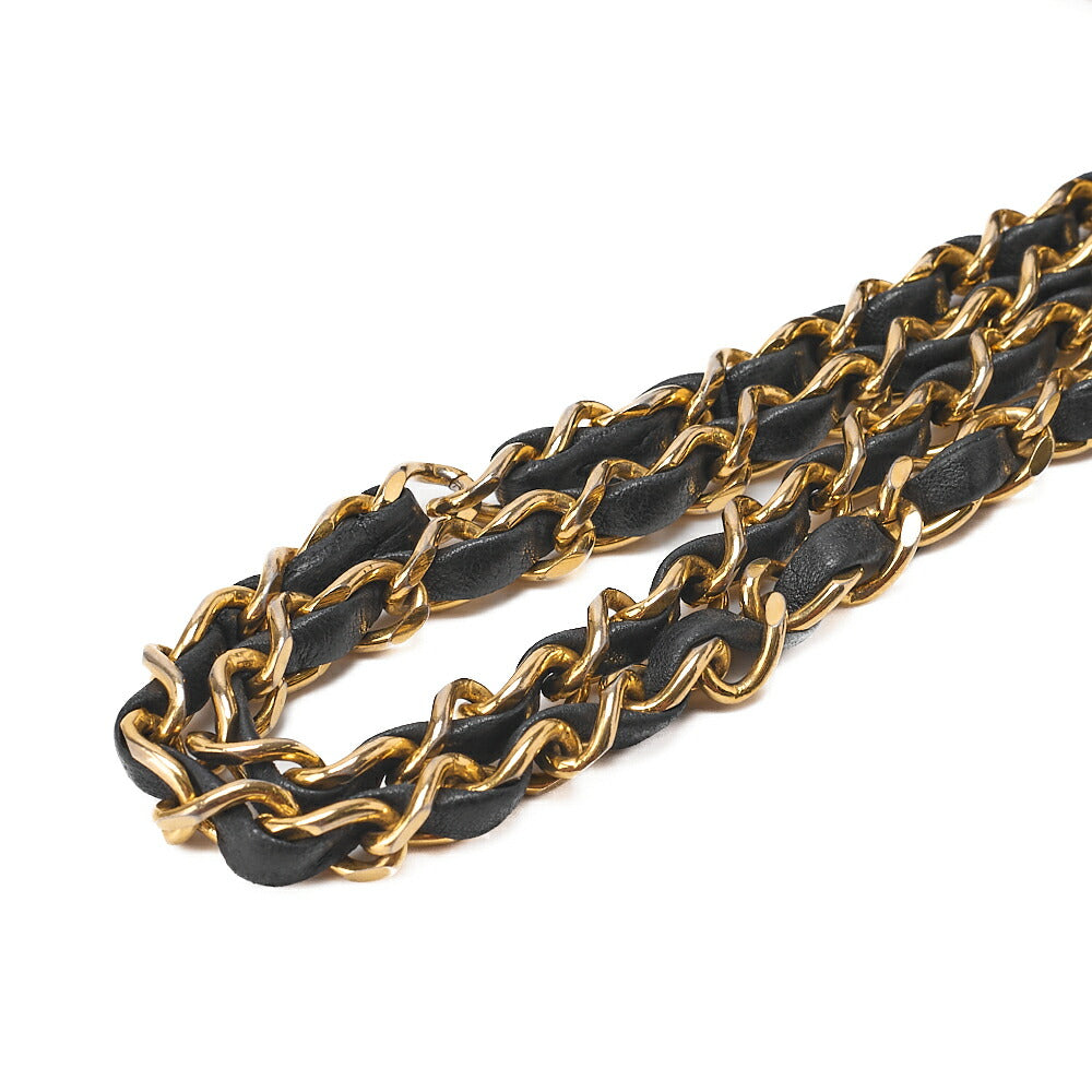 CHANEL Lambskin Matelasse W Straight Flap 25cm Chain Shoulder Black Gold-Tone Hardware, Pre-Owned
