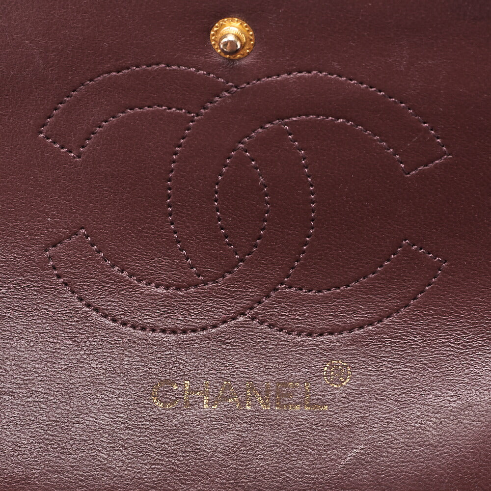 CHANEL Lambskin Matelasse W Straight Flap 25cm Chain Shoulder Black Gold-Tone Hardware, Pre-Owned