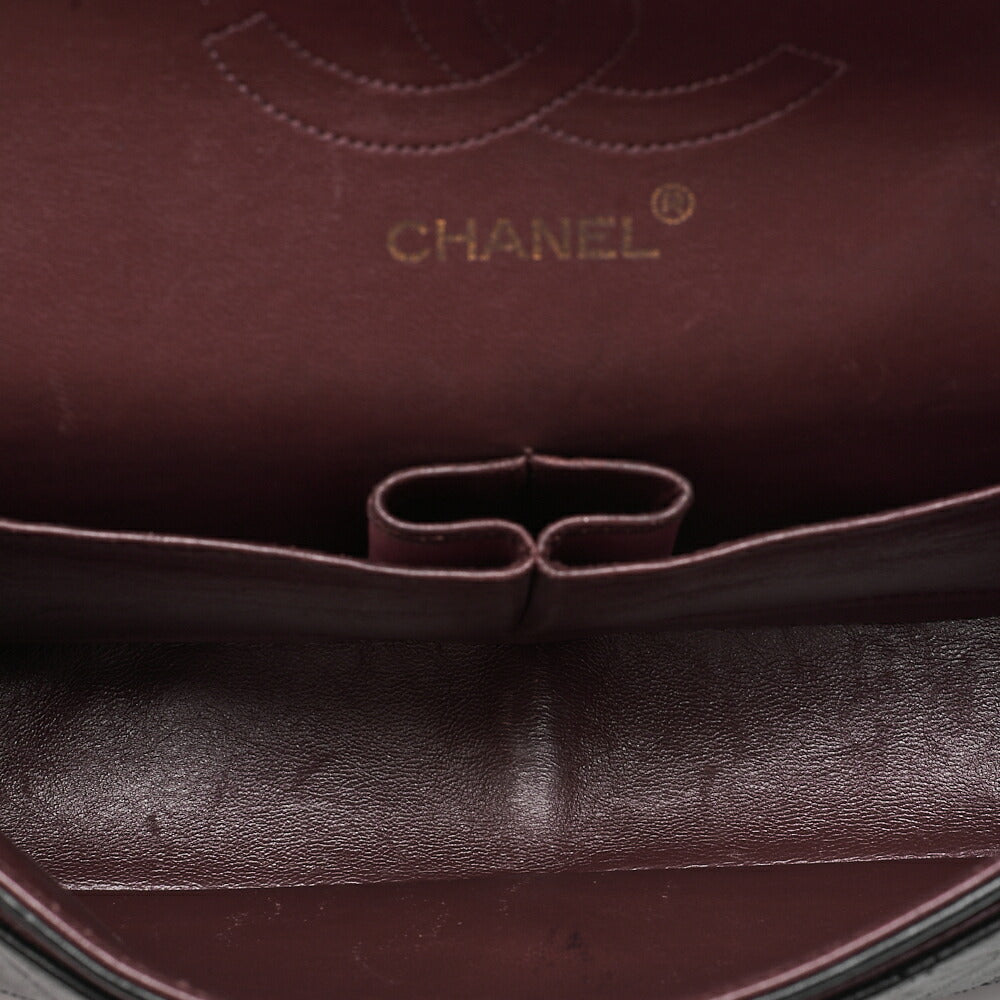 CHANEL Lambskin Matelasse W Straight Flap 25cm Chain Shoulder Black Gold-Tone Hardware, Pre-Owned