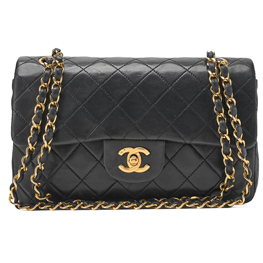 CHANEL Matelasse Double Flap 23cm Chain Shoulder Lambskin Black Gold-Tone Hardware, Pre-Owned