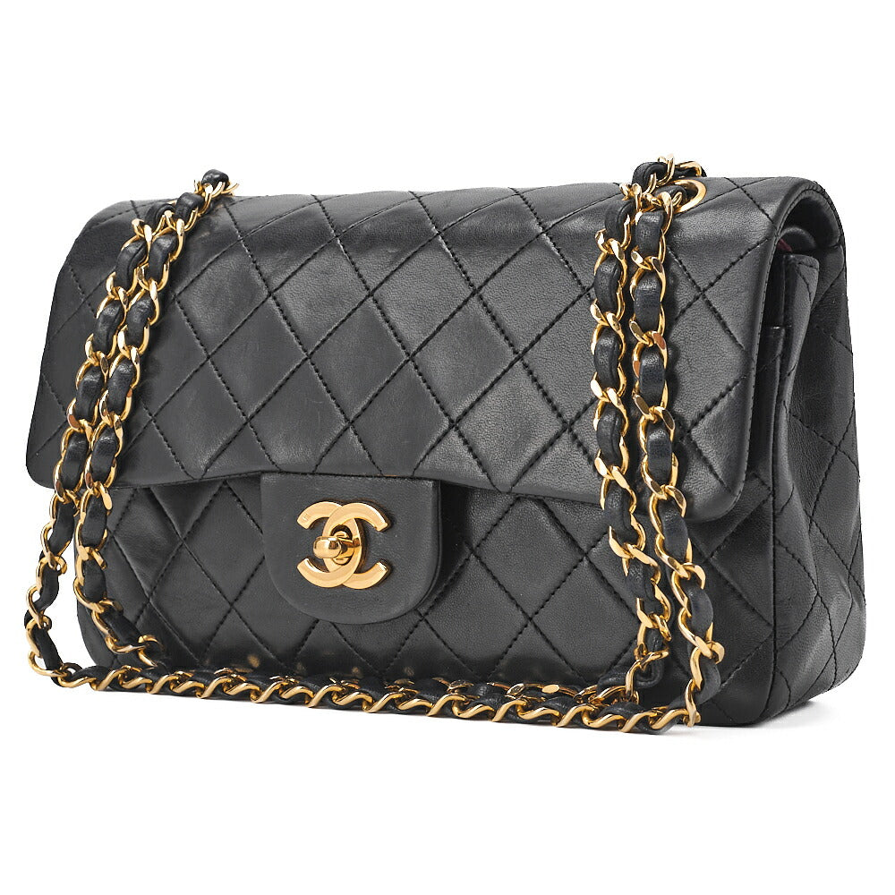 CHANEL Matelasse Double Flap 23cm Chain Shoulder Lambskin Black Gold-Tone Hardware, Pre-Owned
