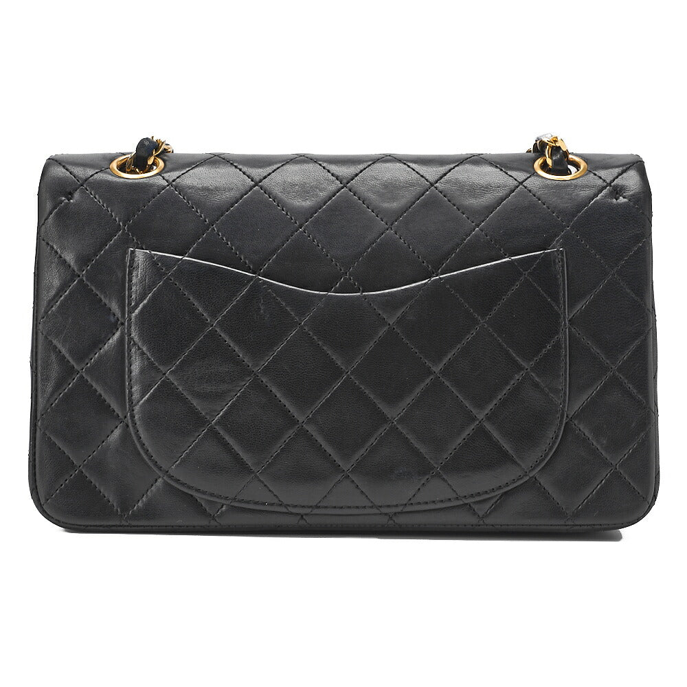 CHANEL Matelasse Double Flap 23cm Chain Shoulder Lambskin Black Gold-Tone Hardware, Pre-Owned