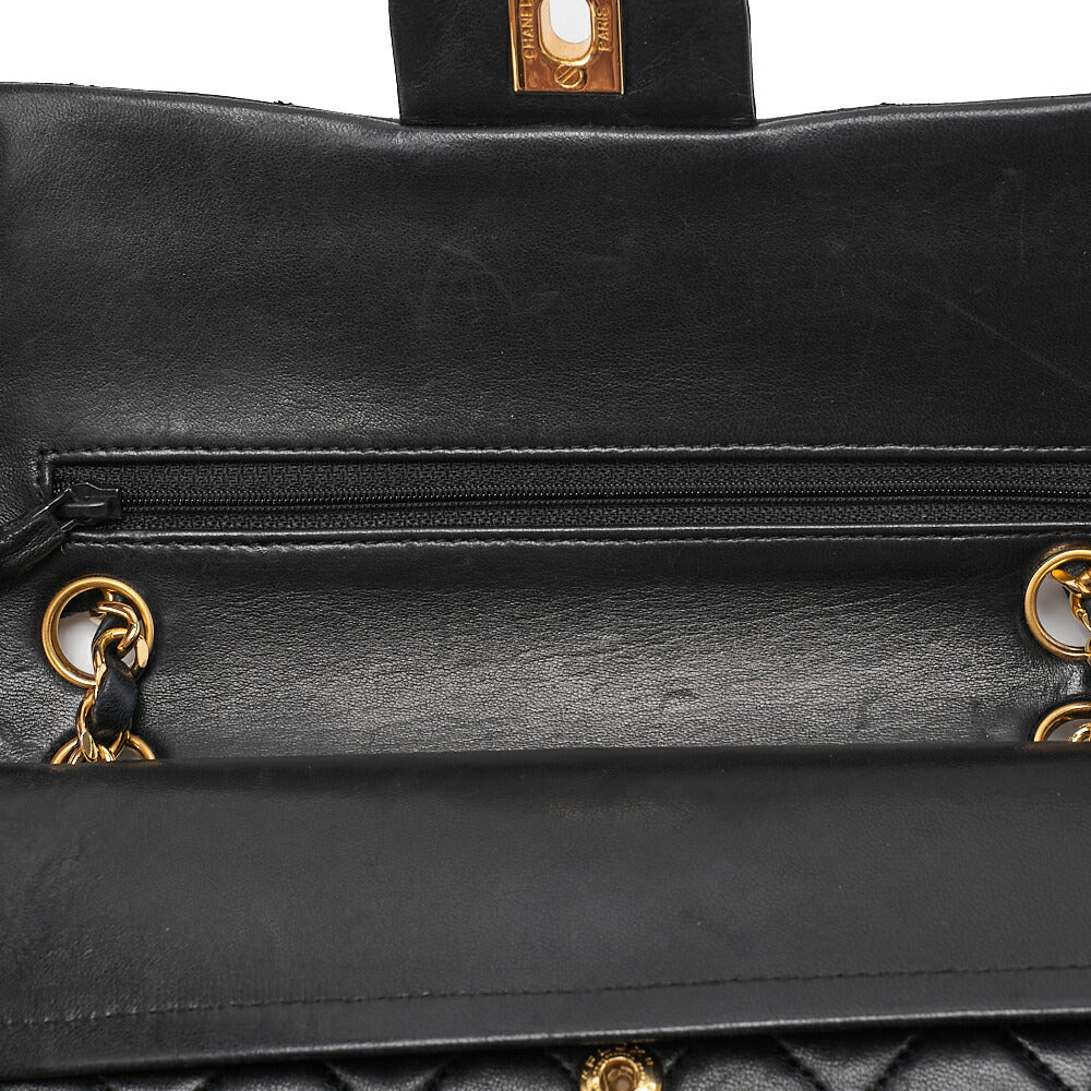 CHANEL Matelasse Double Flap 23cm Chain Shoulder Lambskin Black Gold-Tone Hardware, Pre-Owned